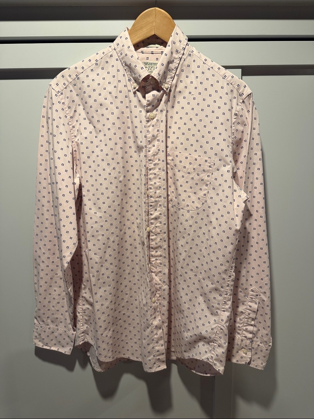 J. Crew Pink Button-Down Shirt with Navy Micro Floral Print